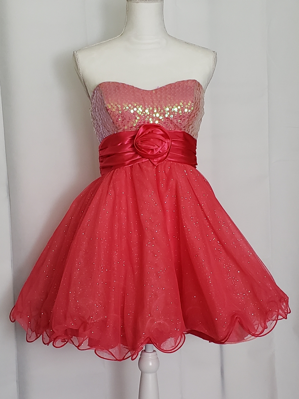 Speechless Coral Pink Sequin & Tulle Strapless Party Dress Size 7 Girls